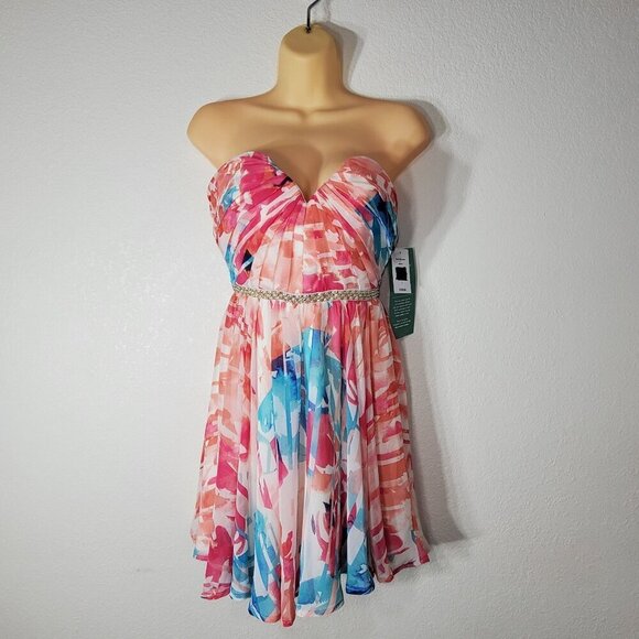 As U Wish Love Reign Strapless Floral Dress Size 5 With Rhinestone Waistband - Picture 1 of 14